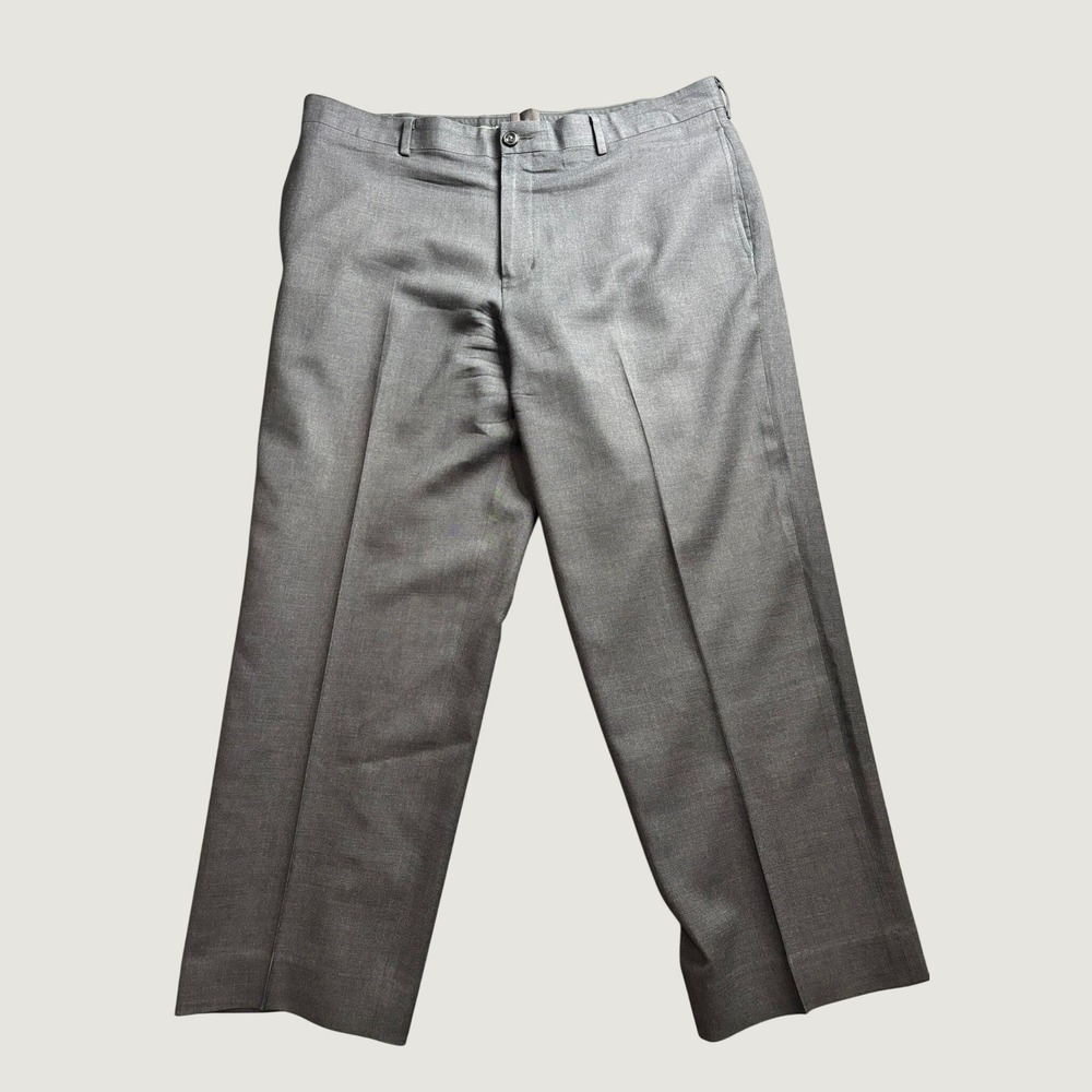 LL Bean Dress Pants Mens 38x28 Gray 100% Wool Classic Fit Flat Front Trousers